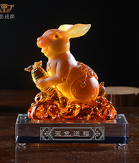 【玉兔送福】琉璃兔擺件