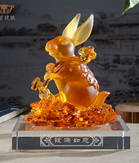 【琉璃兔-錠滿如意】琉璃生肖擺件