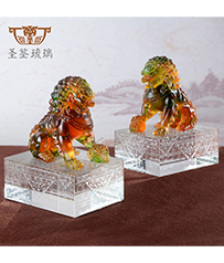 【祥瑞對(duì)獅】琉璃商務(wù)擺件